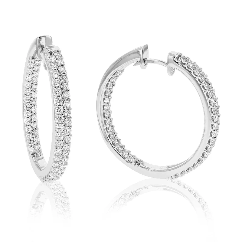 Best hoop earrings with snake chain details for a sleek and modern touch-2 cttw Round Cut Lab Grown Diamond Hoop Earrings in .925 Sterling Silver Prong Set 1 Inch