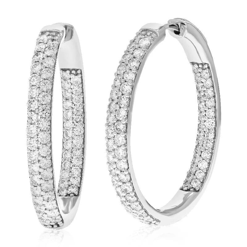 Best hoop earrings with floral designs for a feminine and delicate look-3 cttw Round Lab Grown Diamond Hoop Earrings .925 Sterling Silver Prong Set 1 1/4 Inch