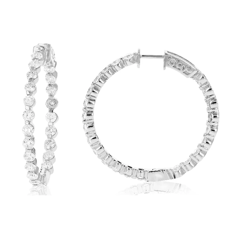 Hoop earrings with dangling charms for a playful and fun look-4 cttw Diamond Inside Out Hoop Earrings in 14K White Gold