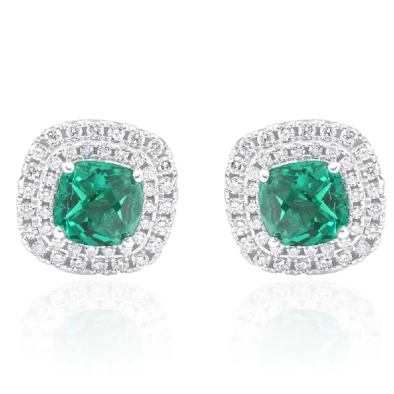 Hoop earrings with polished metal for a shiny and high-quality finish-4Ct Emerald & Lab Grown Diamond Cushion Halo Studs 14k White Gold