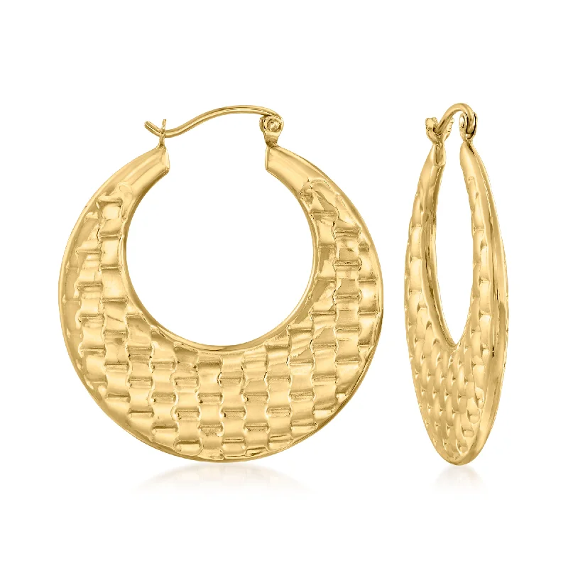 Best hoop earrings with gemstone accents for a colorful and elegant appearance-Canaria 10kt Yellow Gold Basketweave-Pattern Hoop Earrings