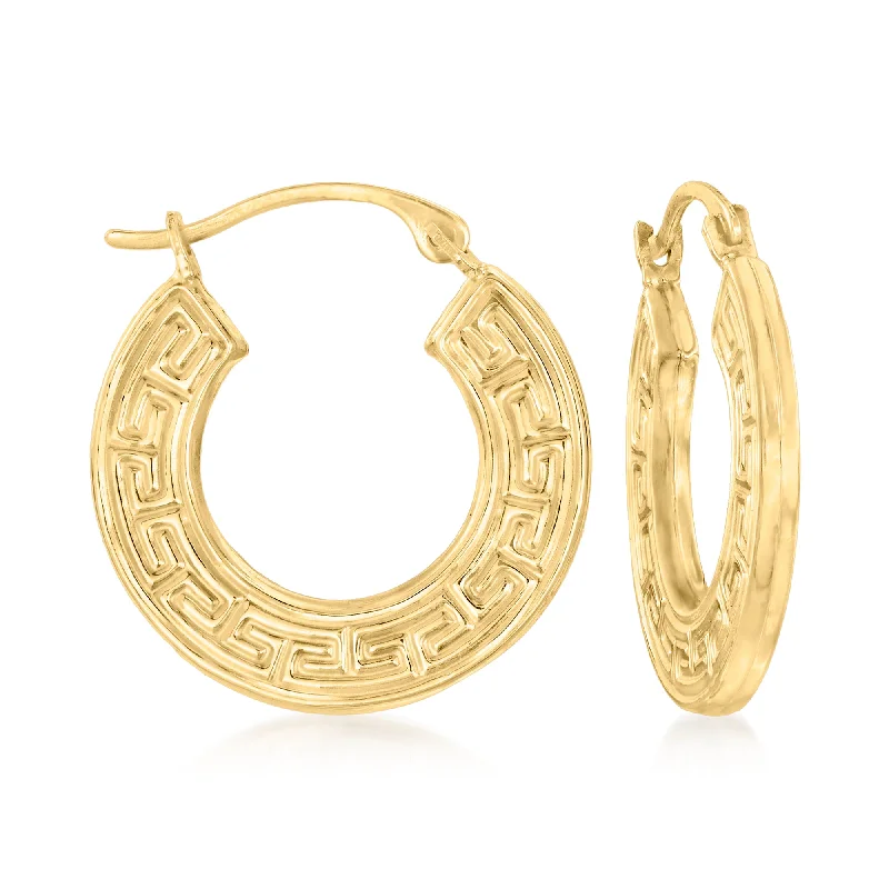 Hoop earrings with colorful beads for a fun and playful vibe-Canaria 10kt Yellow Gold Greek Key Hoop Earrings