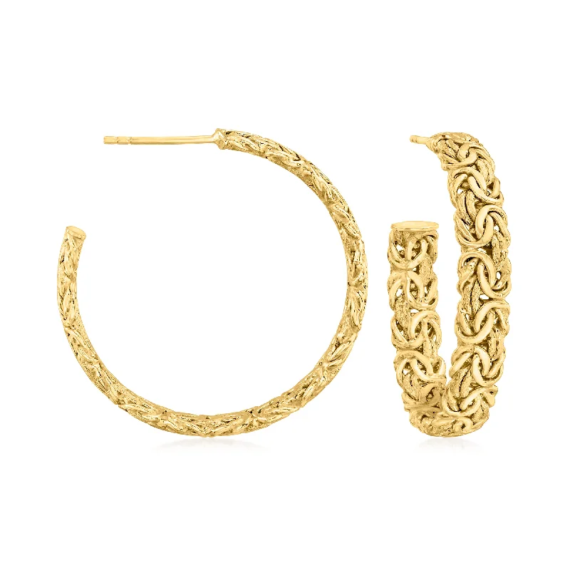 Best hoop earrings with intricate beaded details for a textured, stylish appearance-Canaria 10kt Yellow Gold Textured and Polished Byzantine C-Hoop Earrings