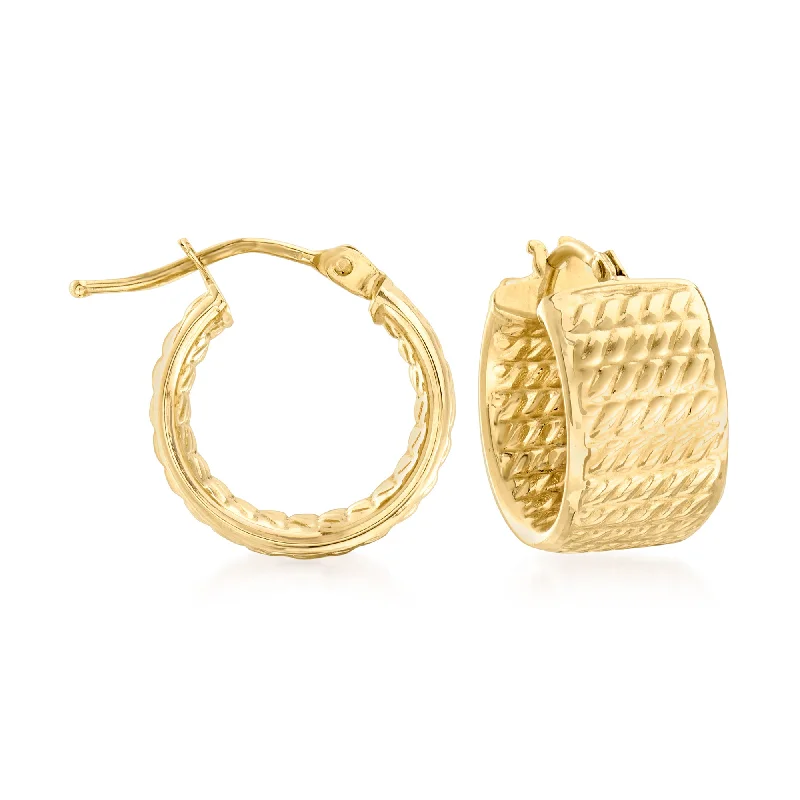 Hoop earrings with pearl accents for a chic and classic style-Canaria Italian 10kt Yellow Gold Textured Wide Huggie Hoop Earrings