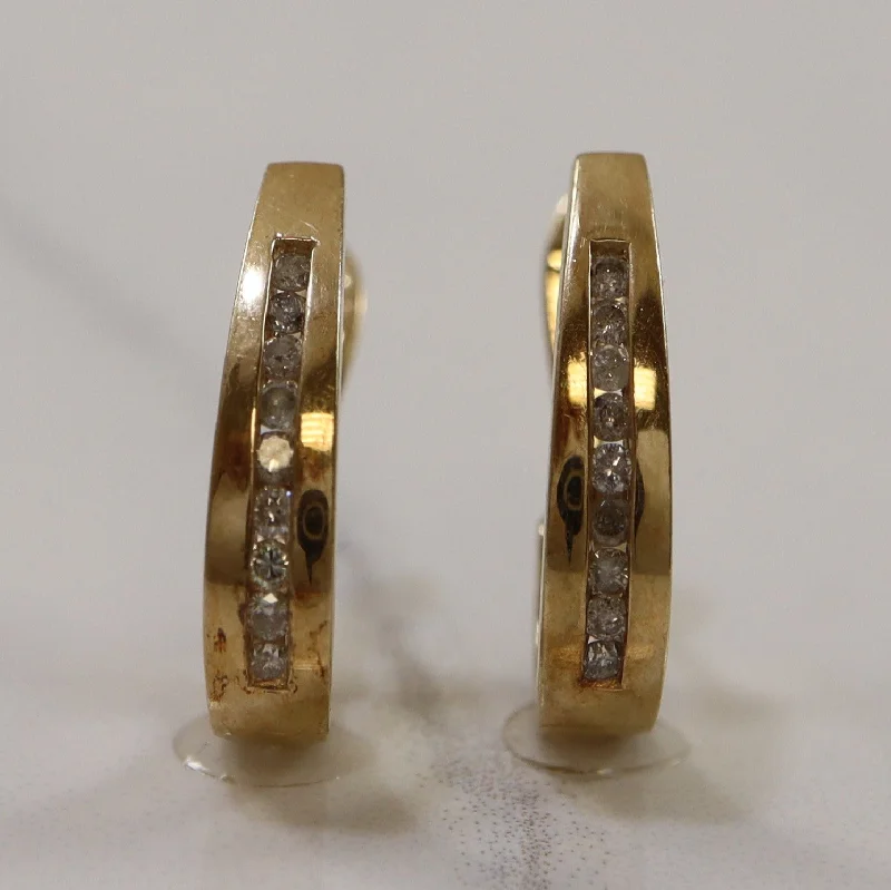 Hoop earrings with gold accents for a warm, elegant statement piece-Channel Set Diamond Huggie Hoop Earrings | 0.18ctw |