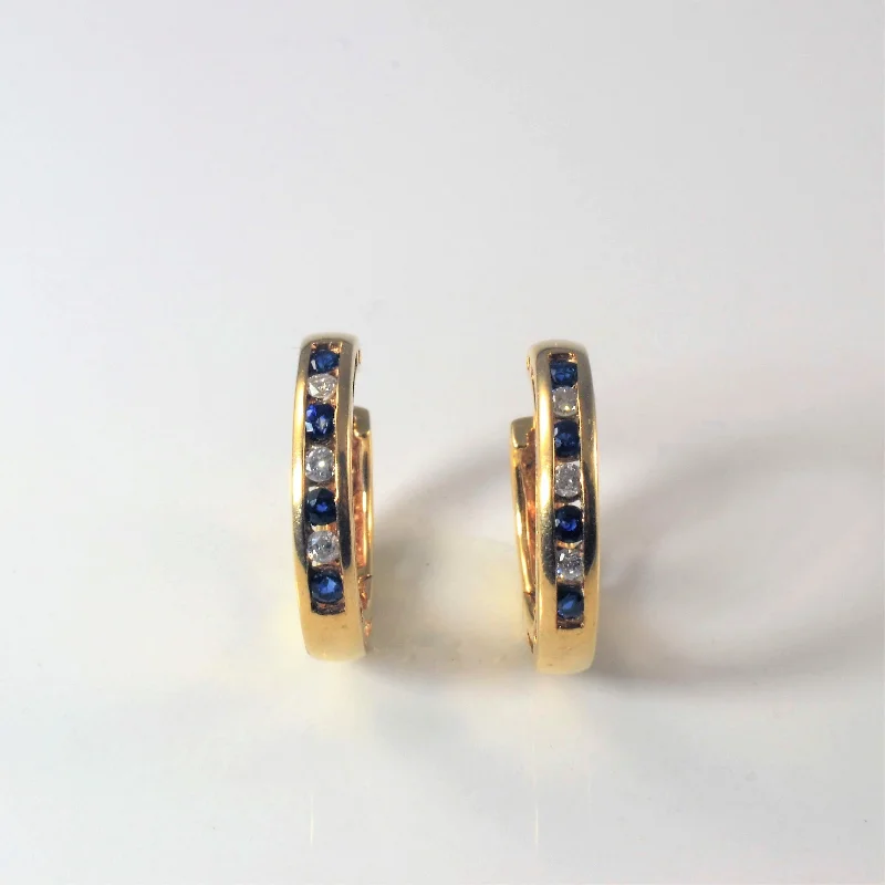 Best hoop earrings with custom designs for a personalized, unique accessory-Channel Set Diamond & Sapphire Hoop Earrings | 0.16ctw, 0.09ctw |