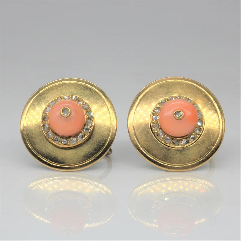 Hoop earrings with cut-out designs for a creative and lightweight effect-1920s Coral & Diamond Button Earrings | 2.00ctw, 0.24ctw |