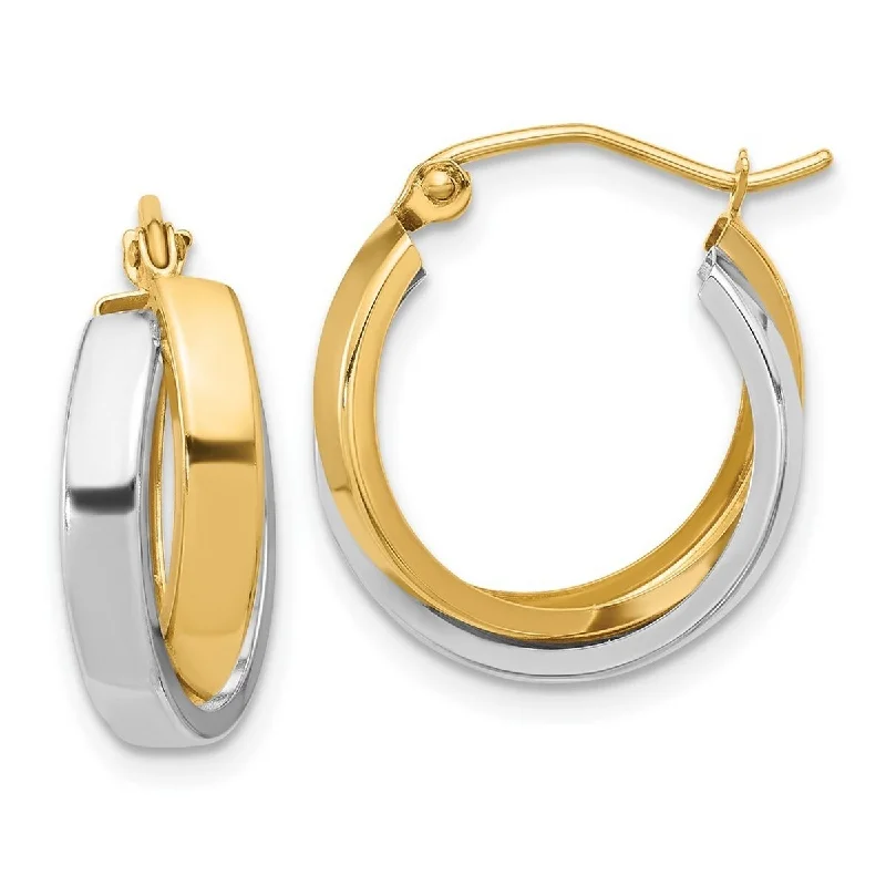 Hoop earrings with artistic filigree designs for an intricate, delicate finish-Curata 10k Two tone Gold Polished Double Hoop Earrings 19.17x6.67mm