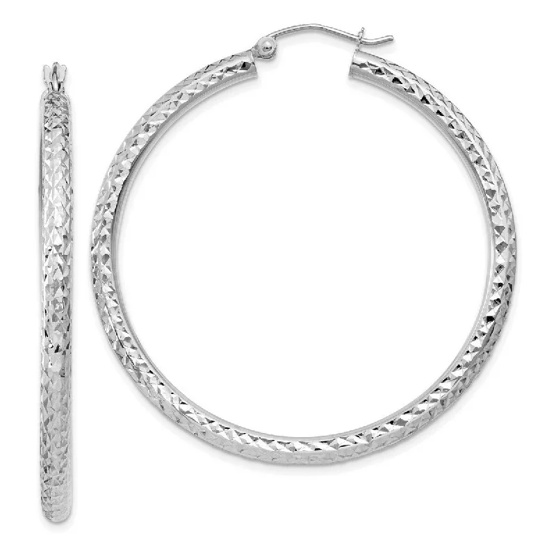 Hoop earrings with cut-out designs for a creative and lightweight effect-Curata 10k White Gold Sparkle Cut 3x45mm Round Hoop Earrings