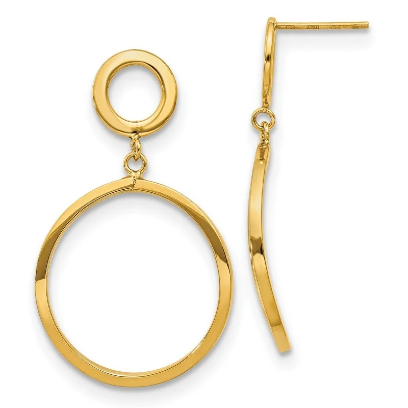 Best hoop earrings with cubic zirconia for a budget-friendly, dazzling look-Curata 10k Yellow Gold Italian Polished Double Circle Dangle Post Earrings (18mm x 37mm)