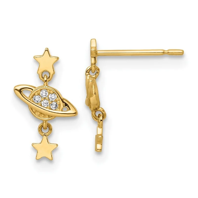 Hoop earrings with oversized pearl accents for a statement-making look-Curata 14k Gold CZ Cubic Zirconia Simulated Diamond Saturn and Stars Dangle Post Earrings Measures 12.5x7.5mm Wide