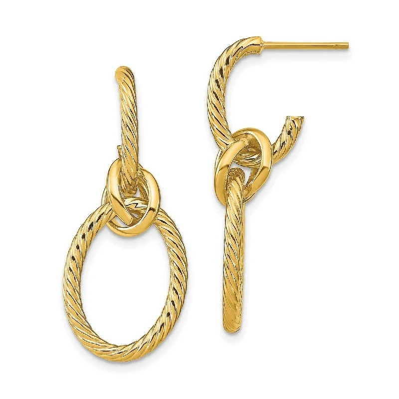 Hoop earrings with open designs for a modern, lighthearted vibe-Curata 14k Gold Polished Textured Post Long Drop Dangle Earrings (15mm x 24mm)