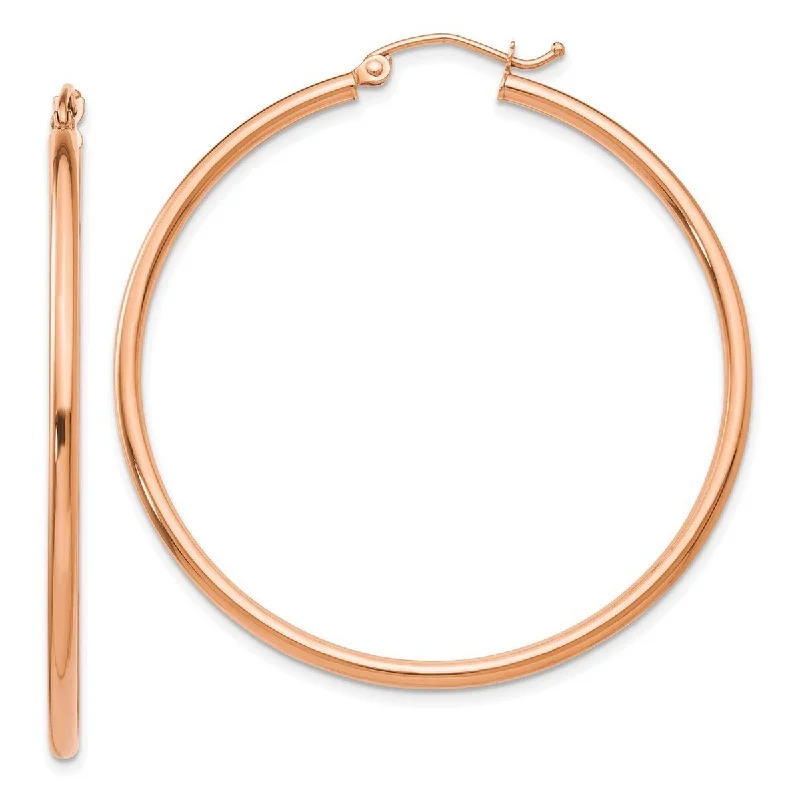 Best hoop earrings with hammered gold for a rustic yet elegant look-Curata 14k Rose Gold 2x45mm Polished Hoop Earrings