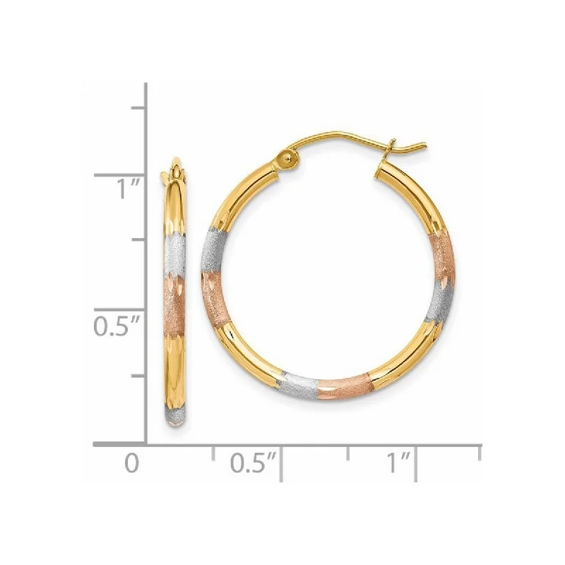 Hoop earrings with a matte finish for a sleek and sophisticated appearance-Curata 14K Tri Color Gold 22x2mm Diamond-cut Hoop Earrings