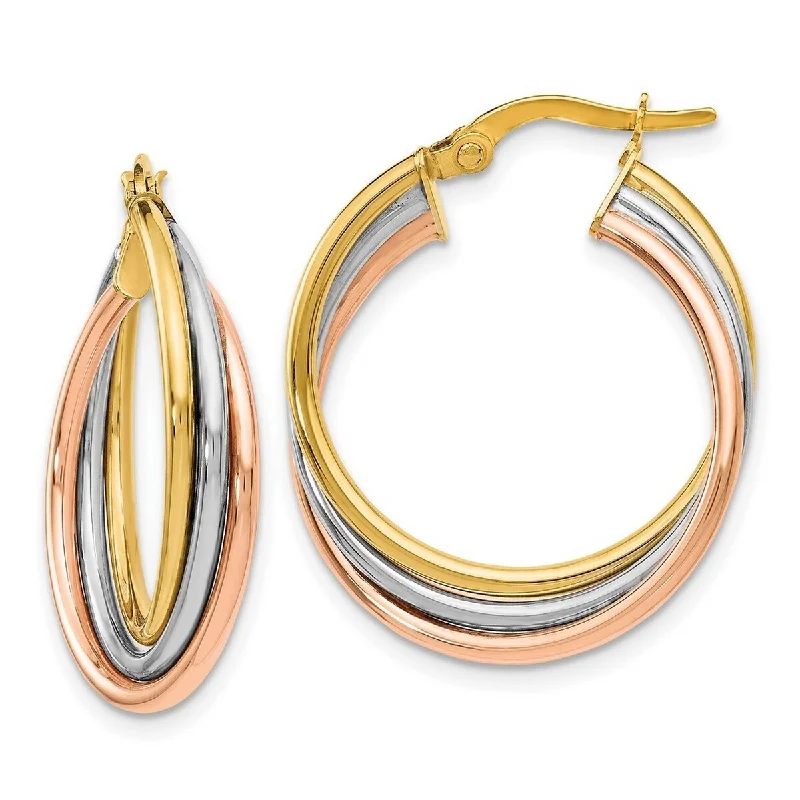 Hoop earrings with braided patterns for a detailed and textured finish-Curata 14k Tri-color Gold Italian Polished 22x3mm Hinged Triple Hoop Earrings