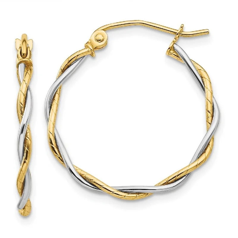 Best hoop earrings with stacked layers for a dimensional and bold look-Curata 14k Two Tone Gold Polished Swirl 2x22mm Twisted Hoop Earrings