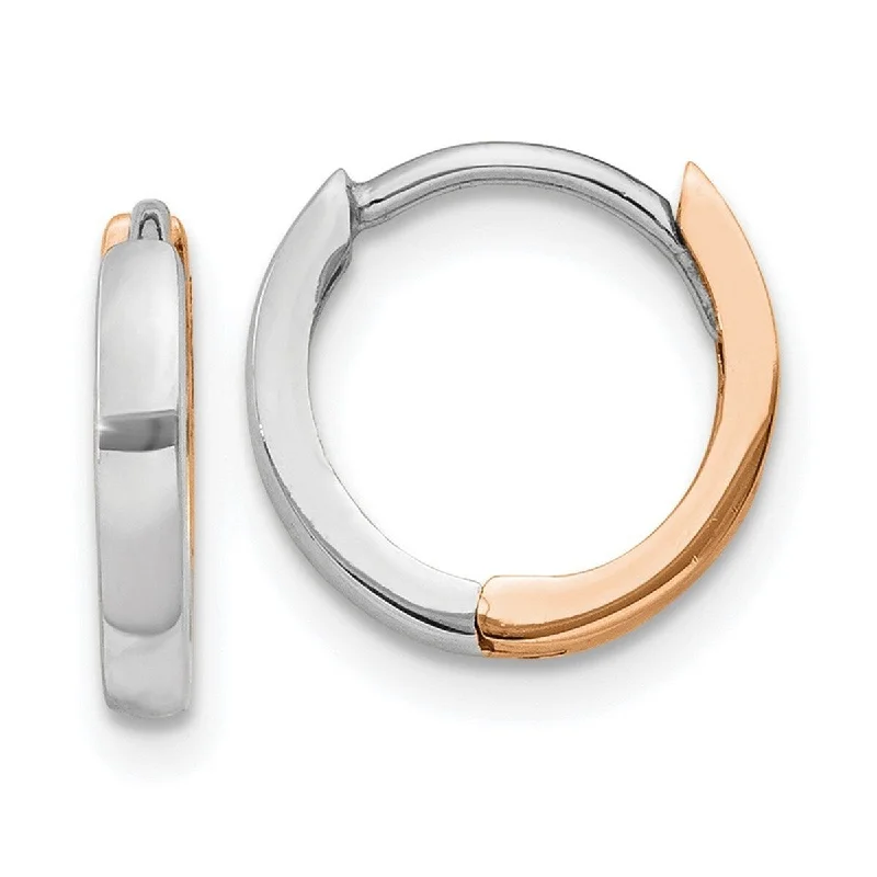 Small hoop earrings for a delicate and understated everyday wear-Curata 14k Two tone Rose and White Gold 7x1.75mm Hinged Hoop Earrings