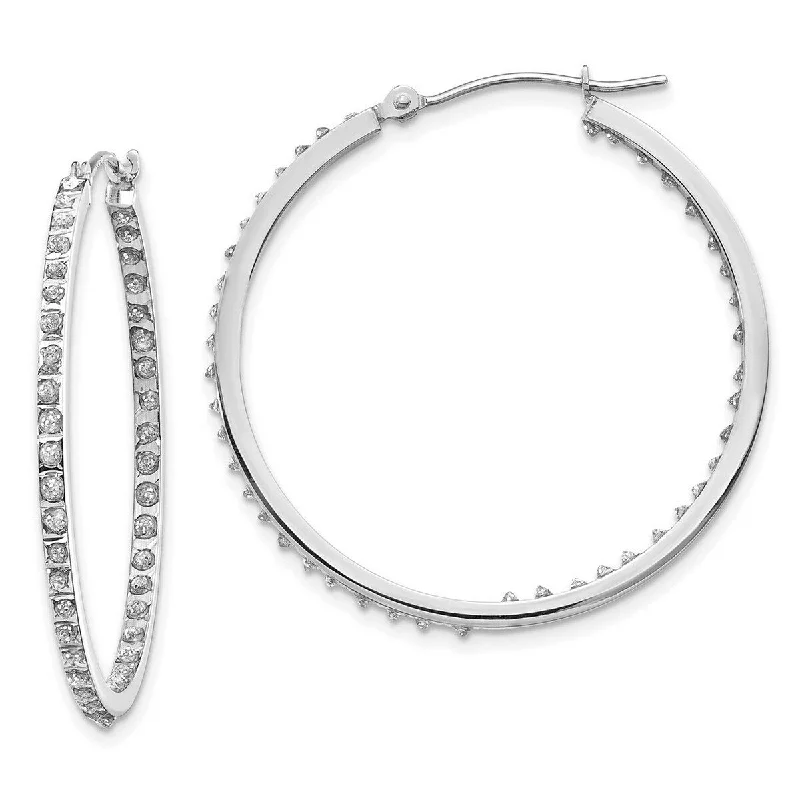 Hoop earrings with removable pendants for a versatile and customizable accessory-Curata 14k White Gold Diamond Accent Round Hinged Hoop Earrings (36x2mm)