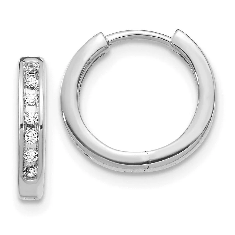 Best hoop earrings with delicate chain details for a trendy and stylish design-Curata 14k White Gold Diamond Hinged Hoop Earrings Measures 12x14mm Wide 2mm Thick