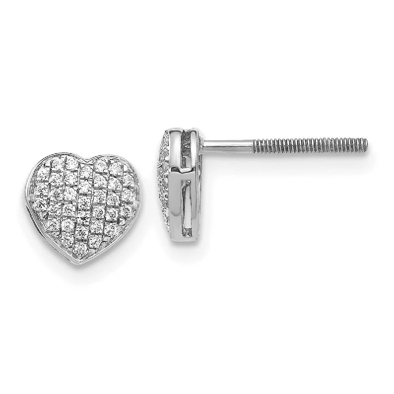 Best hoop earrings with tribal designs for a cultural and exotic aesthetic-Curata 14k White Gold Diamond Love Heart Screw Back Post Earrings Measures 6x6mm Wide