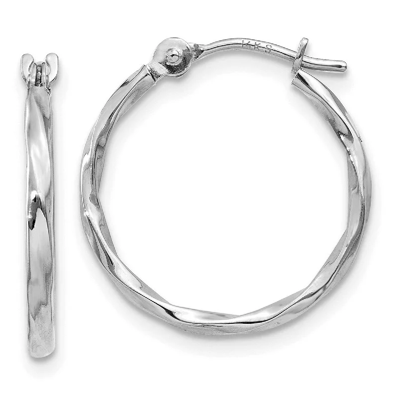 Hoop earrings with crescent moon shapes for a celestial and mystical appearance-Curata 14k White Gold Polished 1.5x15mm Twisted Hoop Earrings