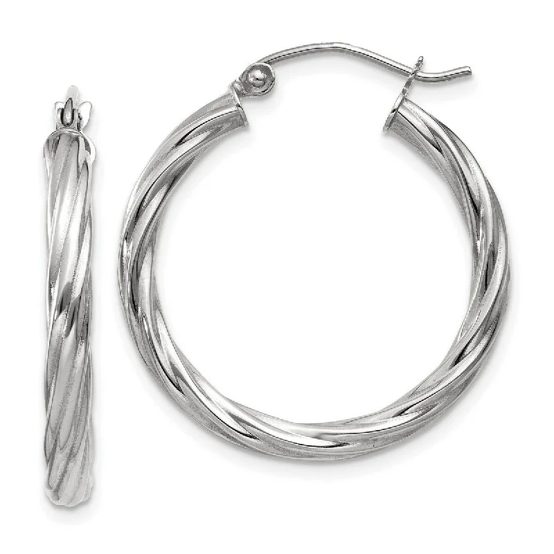 Hoop earrings with stacked layers for a bold and textured design-Curata 14k White Gold Polished 25x3.25mm Twisted Hoop Earrings