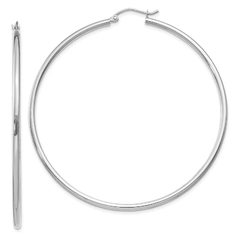 Hoop earrings with polished metal for a shiny and high-quality finish-Curata 14k White Gold Polished 2x60mm Round Hoop Earrings