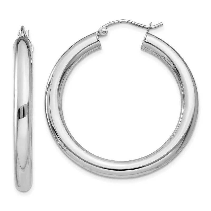 Best hoop earrings with matte finish for a sophisticated, understated design-Curata 14k White Gold Polished 4x35mm Lightweight Round Hoop Earrings