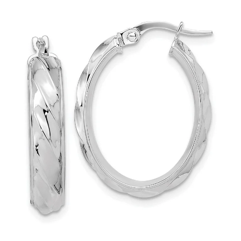 Best hoop earrings with sparkling cubic zirconia for a brilliant, budget-friendly effect-Curata 14k White Gold Polished and Twisted 25.4x4.75mm Oval Hoop Earrings