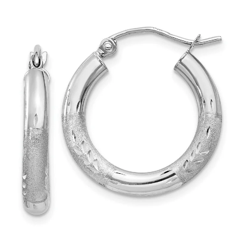 Best hoop earrings with matching bracelets for a coordinated jewelry set-Curata 14k White Gold Satin Diamond-Cut 3x15mm Round Hoop Earrings