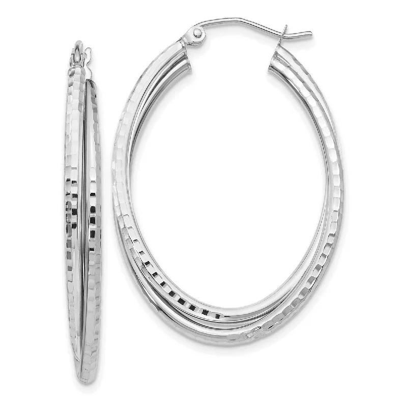 Best hoop earrings with snake chain details for a sleek and modern touch-Curata 14k White Gold Sparkle Cut 3x37mm Oval Hoop Earrings