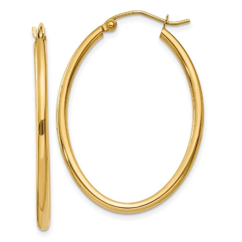 Hoop earrings with a matte finish for a sleek and sophisticated appearance-Curata 14k Yellow Gold 2x33mm Oval Polished Hoop Earrings