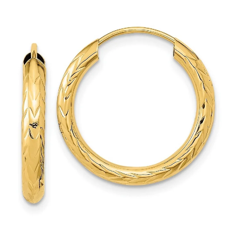 Hoop earrings with braided patterns for a detailed and textured finish-Curata 14k Yellow Gold Diamond Cut Endless 19x3mm Hoop Earrings