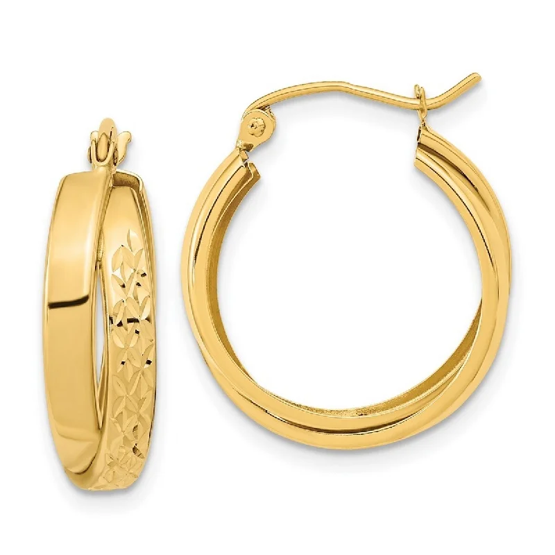 Hoop earrings with braided patterns for a detailed and textured finish-Curata 14k Yellow Gold Polished and Sparkle Cut Twist Hoop Earrings 21.8x6.8mm