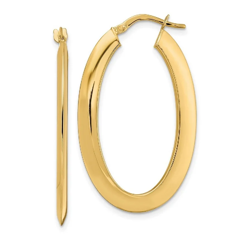 Best hoop earrings with hammered gold for a rustic yet elegant look-Curata 14k Yellow Gold Polished Knife-edged 38.6x2.1mm Oval Hoop Earrings