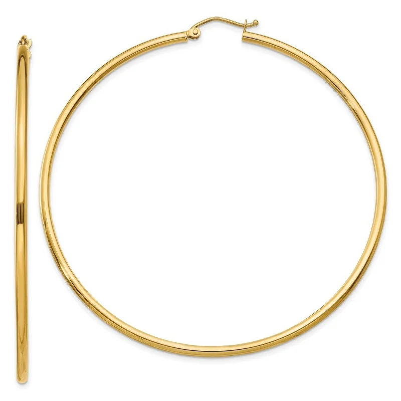 Best hoop earrings with detachable studs for a versatile and adjustable accessory-Curata 14k Yellow Gold Polished Lightweight 65mm Large Classic Tube Hoop Earrings