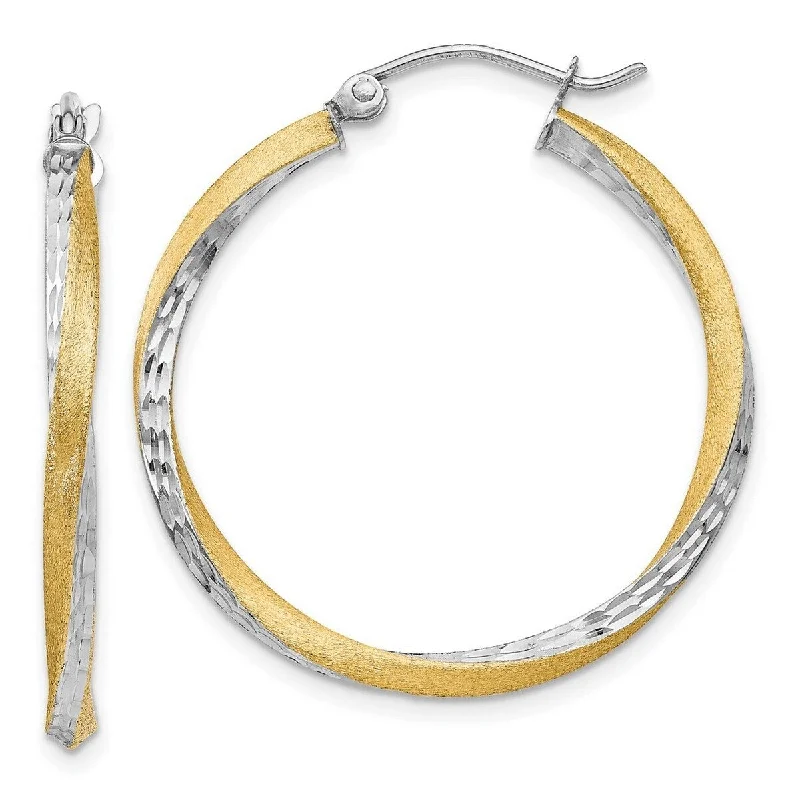 Best hoop earrings with lever-back closures for secure and easy wear-Curata 14k Yellow Gold Sparkle Cut 30x2.5mm Twisted Hoop Earrings