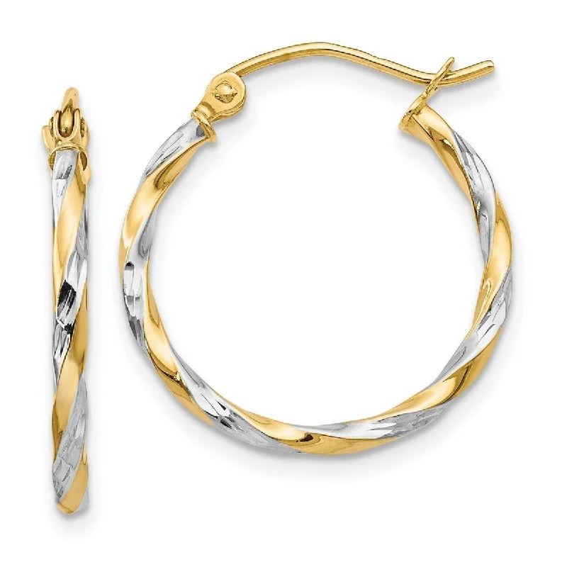 Hoop earrings with faceted crystals for added sparkle and shine-Curata 14k Yellow Gold White Rhodium Twisted 21mm Hoop Earrings