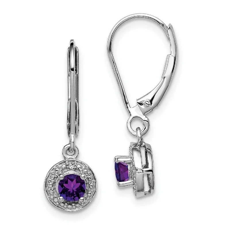 Hoop earrings with textured finishes for a vintage and classic style-Curata 925 Sterling Silver Dangle Polished Leverback Diamond and Amethyst Earrings Measures 26x7mm Wide