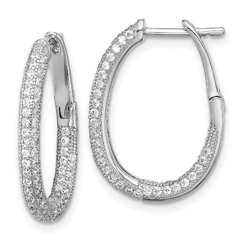 Hoop earrings with twisted leather for a chic and modern boho look-Curata 925 Sterling Silver Polished CZ Cubic Zirconia Simulated Diamond In and Out Hinged Post Hoop Earrings Measures 24x21mm