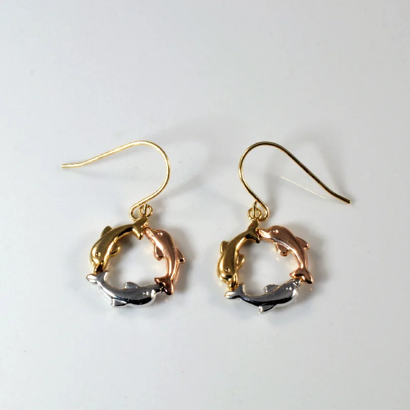 Hoop earrings with abstract wirework for an artistic, unique look-Tri Tone Dolphin Circle Earrings |