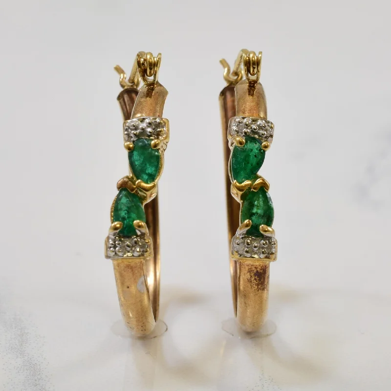 Hoop earrings with abstract shapes for an artistic and creative touch-Emerald & Diamond Hoop Earrings | 0.90ctw, 0.04ctw |