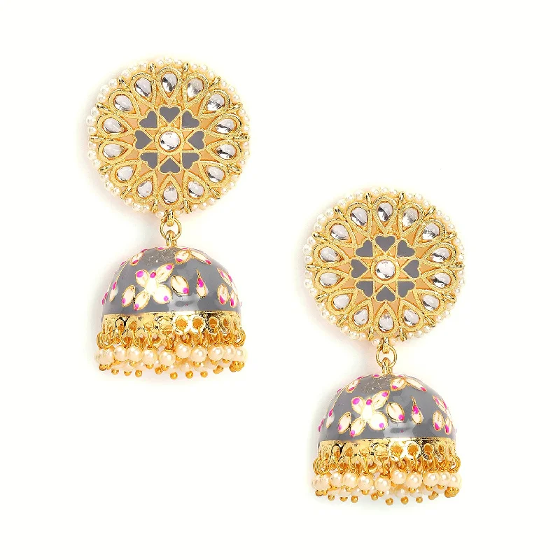 Hoop earrings with diamond-cut surfaces for added sparkle and shine-Gold Plated Kundan Meenakari Jhumkas