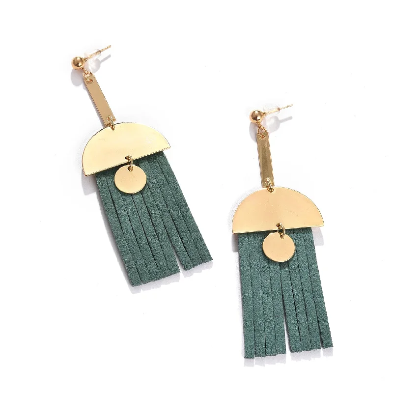 Hoop earrings with a matte black finish for a sleek, edgy vibe-Green Color Gold Plated Designer Stud For Women's