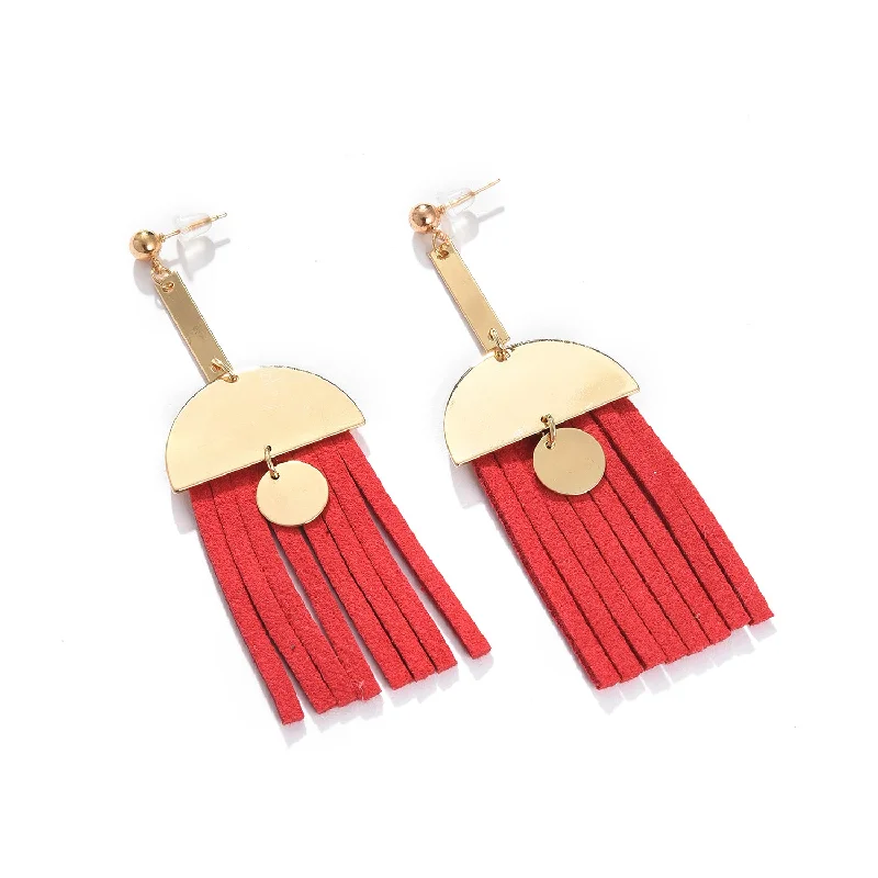 Hoop earrings with leather accents for a sleek and bold combination-Red Color Gold Plated Designer Drop Earring For Women's