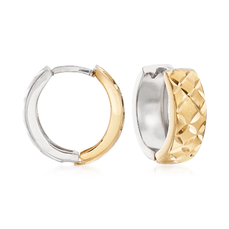 Best hoop earrings with marbled designs for a trendy and artistic effect-Ross-Simons 14kt 2-Tone Gold Diamond-Cut Reversible Huggie Hoop Earrings