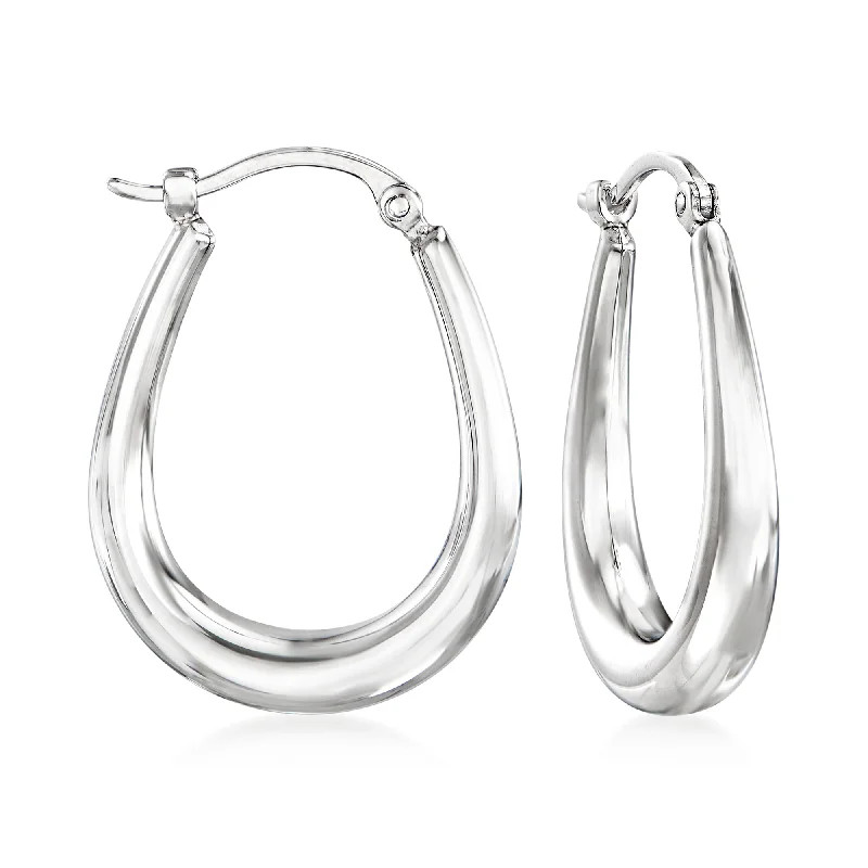 Hoop earrings with spiral designs for a dynamic and fluid look-Ross-Simons 14kt White Gold Tapered Hoop Earrings