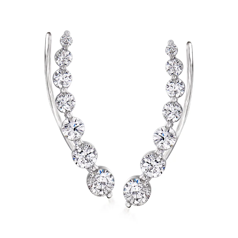 Hoop earrings with dangling charms for a playful and fun look-Ross-Simons Diamond Ear Climbers in 14kt White Gold