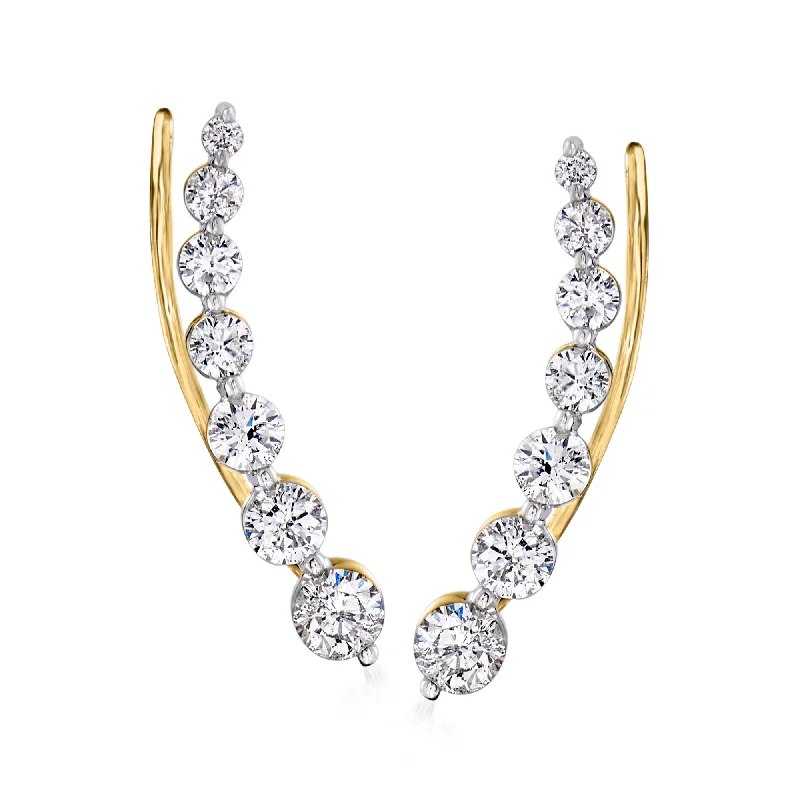 Hoop earrings with textured gold for a refined and sophisticated aesthetic-Ross-Simons Diamond Ear Climbers in 14kt Yellow Gold