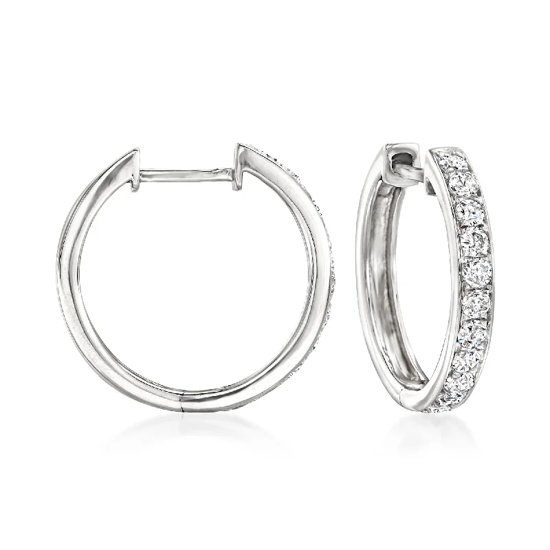 Hoop earrings with polished silver finish for a shiny, modern appeal-Ross-Simons Diamond Huggie Hoop Earrings in 14kt White Gold